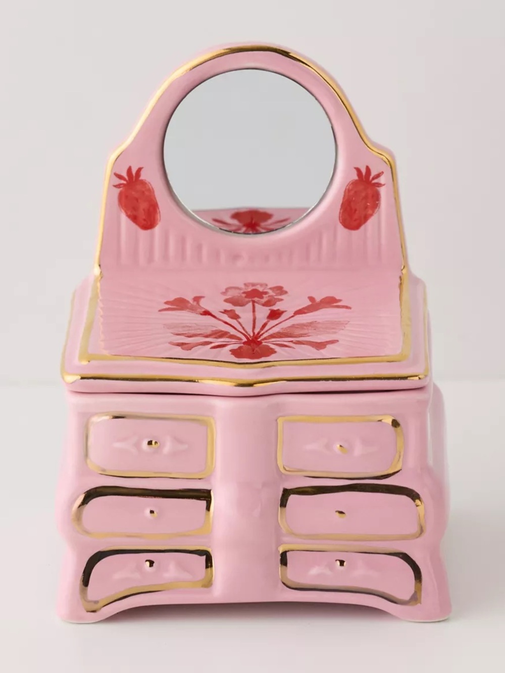 Urban Outfitters Amelie Mini Trinket Box Pink Stoneware Lid Mirror Home NEW